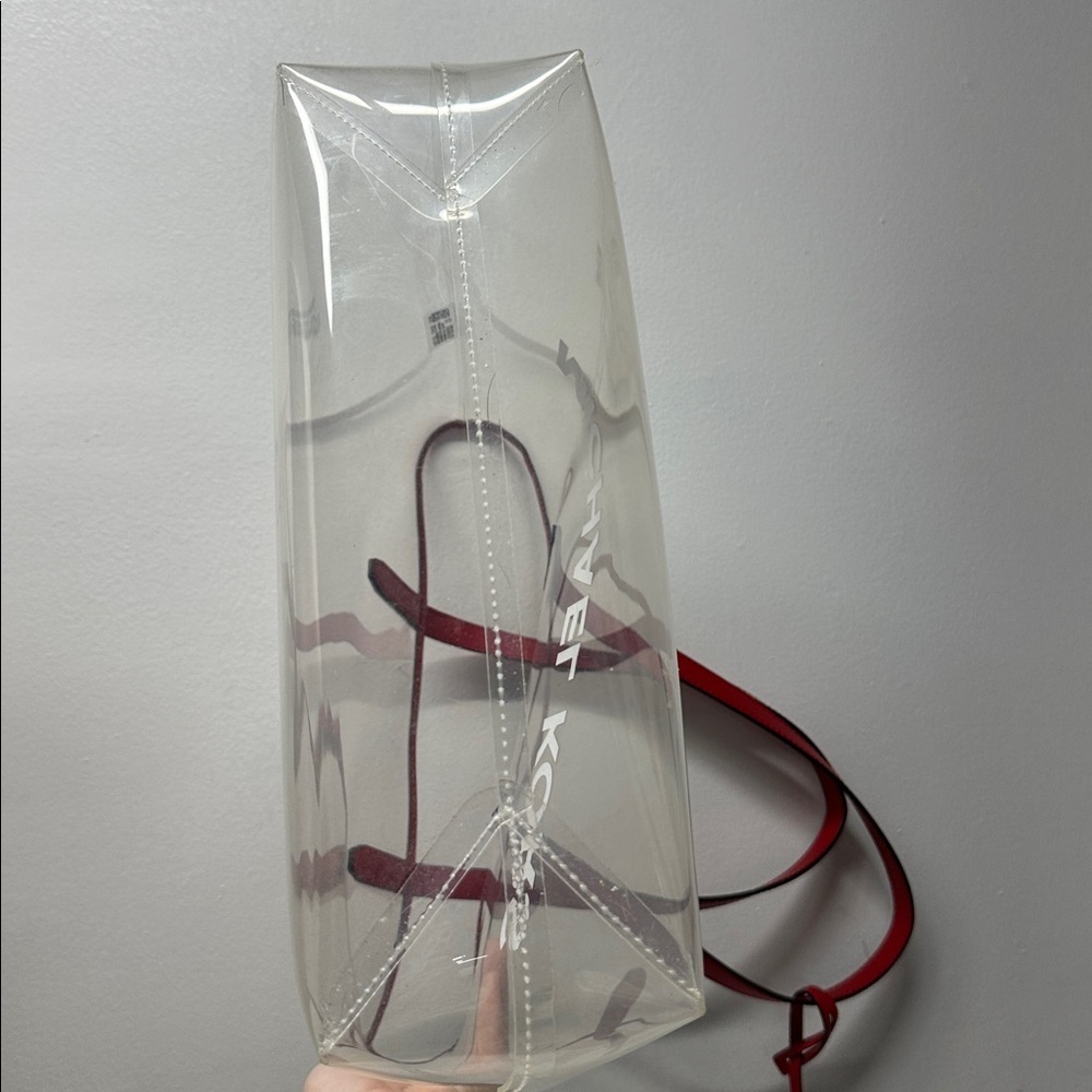 Micheal Kors The Michael Clear Vinyl Tote Bag Purse Rainbow Red Gold MK Large - Picture 6 of 8
